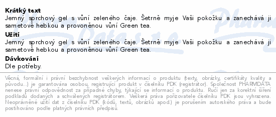 Informace o produktu:<br> Tomas Arsov Sprchový gel Green tea 200ml