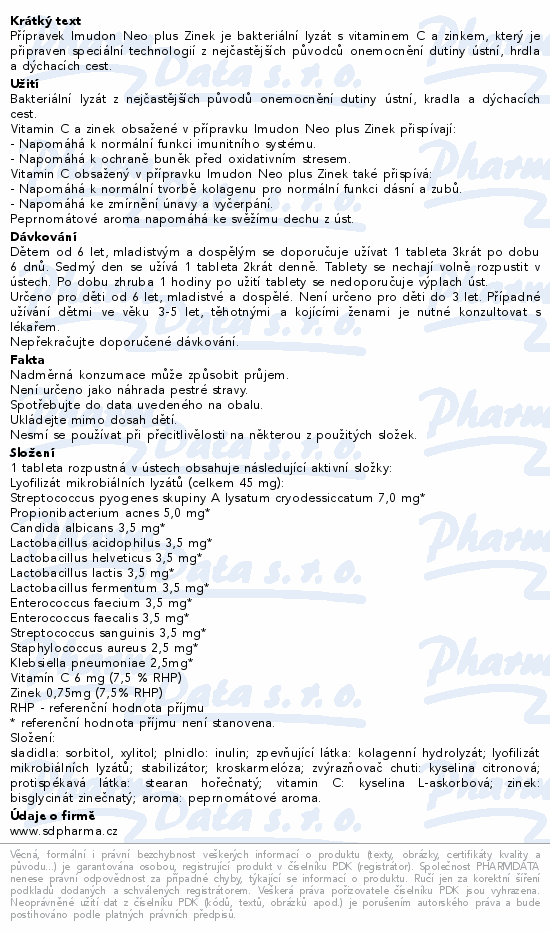Informace o produktu:<br> IMUDON NEO +Zinek tbl.20 rozp.v ústech se sladidly
