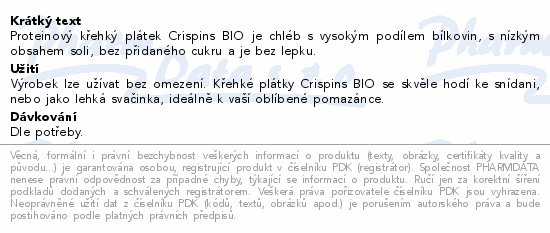 Informace o produktu:<br> Crispins BIO proteinový 100g