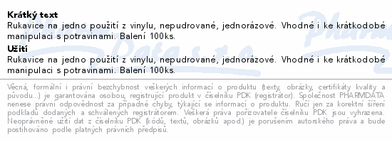 Informace o produktu:<br> Rukavice vinylové nepudrované Niteola vel.M 100ks