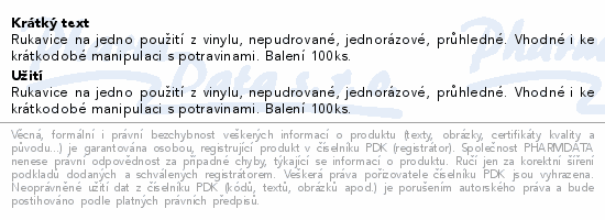 Informace o produktu:<br> Rukavice vinylové nepudrované Niteola vel.XL 100ks