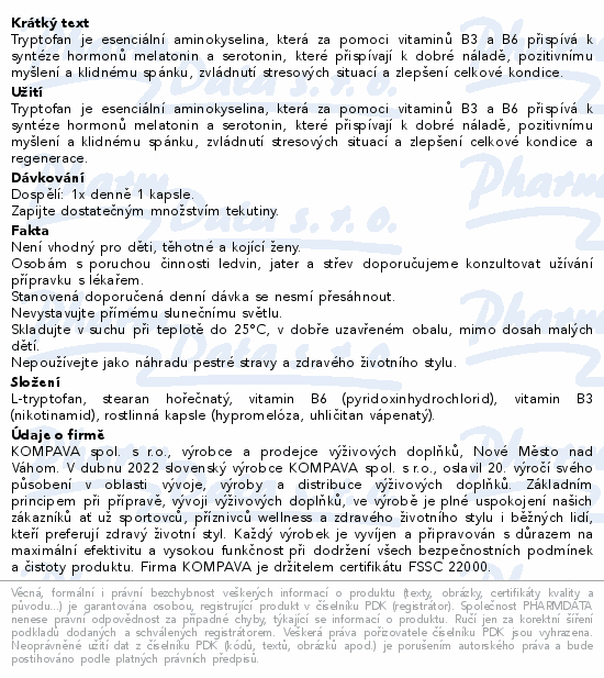 Informace o produktu:<br> Tryptofan B+ cps.60