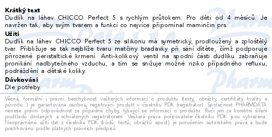 Informace o produktu:<br> CHICCO Dudlík Perf.5 silikon rychlý průtok 4m+ 2ks