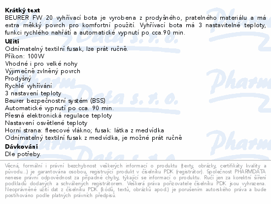 Informace o produktu:<br> Ohřívač nohou Beurer FW 20 grey