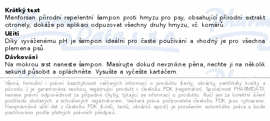 Informace o produktu:<br> Menforsan Šampon repel.proti hmyzu pro psy 300ml