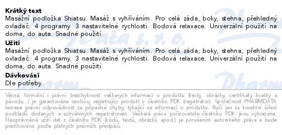 Informace o produktu:<br> NAIPO Masážní podložka MGC-168