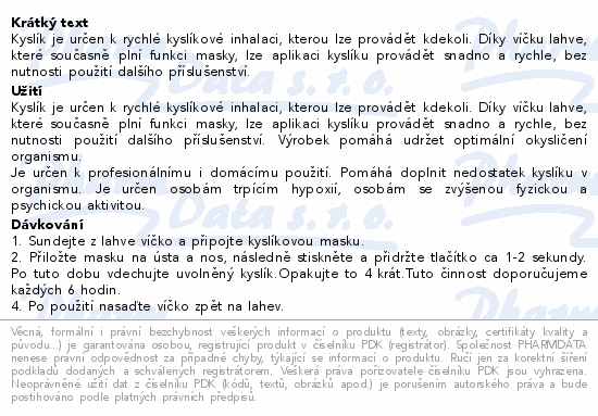 Informace o produktu:<br> NERO Inhalační kyslík 14l