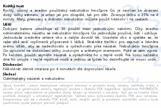 Informace o produktu:<br> PHILIPS Inhalátor InnoSpire GO