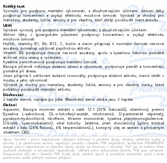 Informace o produktu:<br> Dr.CBD VitaPro Paměť a koncentrace cps.60