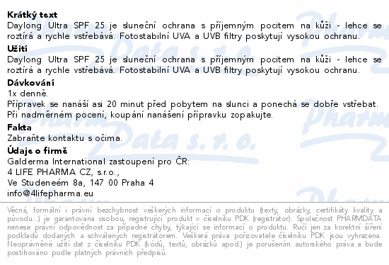 Informace o produktu:<br> Daylong Ultra locio SPF25 100ml
