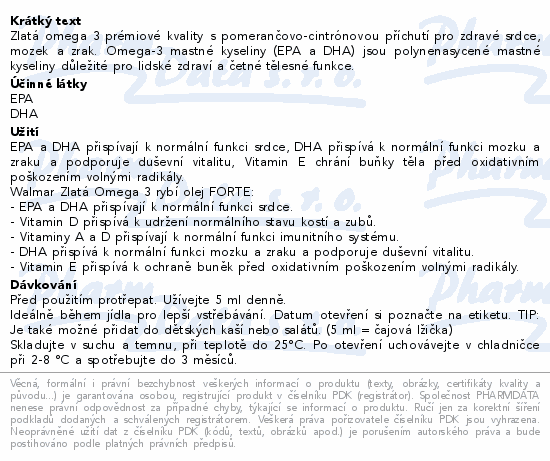 Informace o produktu:<br> Walmark Zlatá Omega-3 1500mg 2x250ml Promo 2022