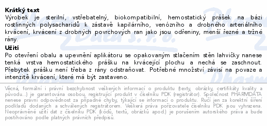 Informace o produktu:<br> Traumacel PULVIS harmonika I 2g