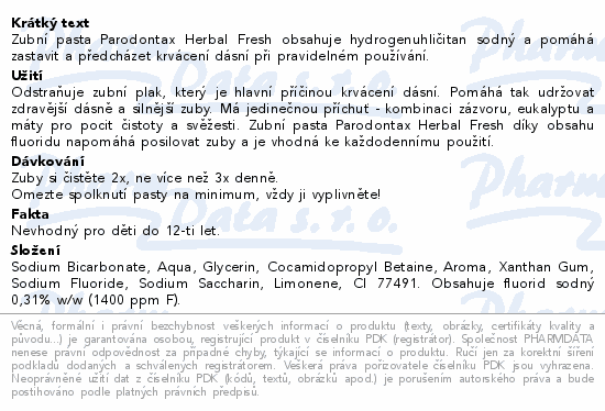 Informace o produktu:<br> Parodontax Herbal Fresh zubní pasta 75ml