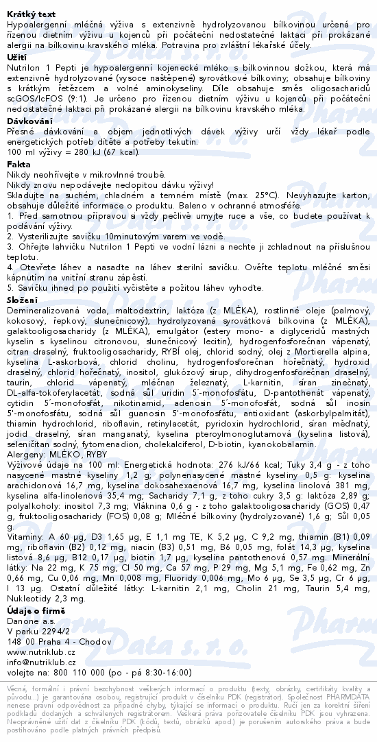 Informace o produktu:<br> Nutrilon 1 Pepti RTF 24x90ml