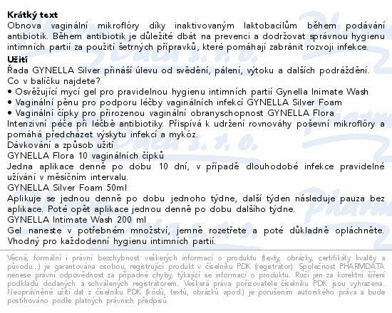 Informace o produktu:<br> GYNELLA Solution léčba antibiotiky - sada