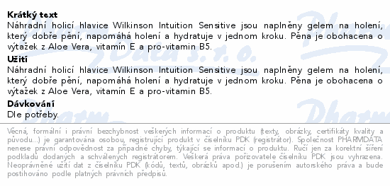 Informace o produktu:<br> WILKINSON Intuition Sensitive Care náh.hlavice 6ks
