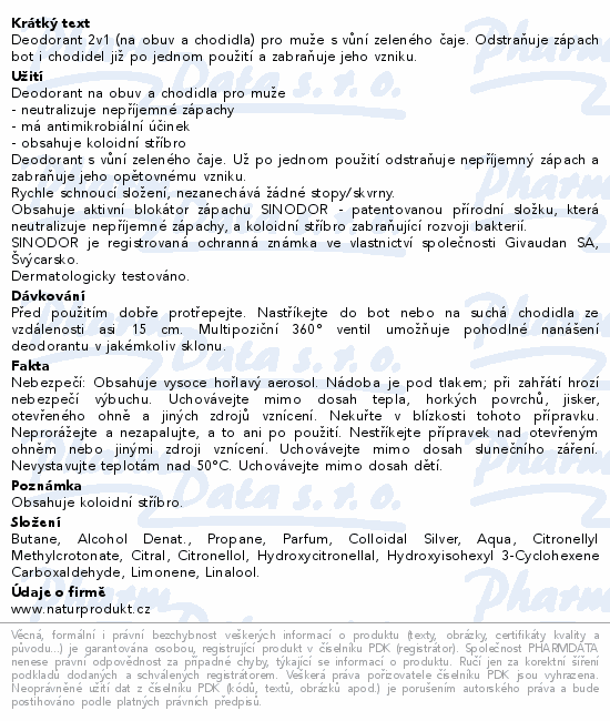 Informace o produktu:<br> MANFOOT deodorant na chodidla/obuv pro muže 150ml