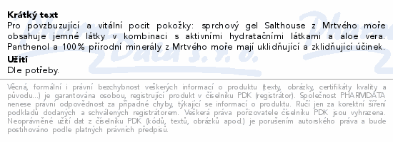 Informace o produktu:<br> SALT HOUSE Sprchový gel Therapie 250ml
