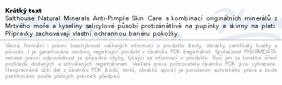 Informace o produktu:<br> SALT HOUSE Odlič.gel s mořs.solí proti akné 250ml
