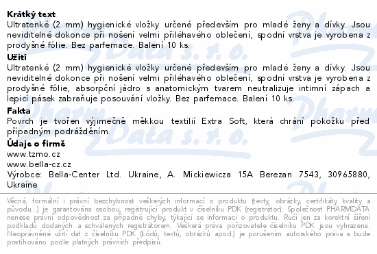 Informace o produktu:<br> Bella for teens hygienické vložky Sensitive 10ks