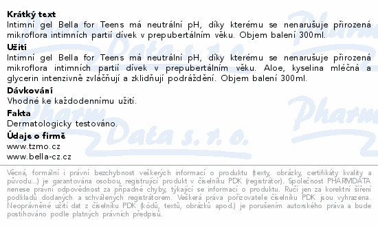 Informace o produktu:<br> Bella for teens intimní mycí krém Sensitive 300ml