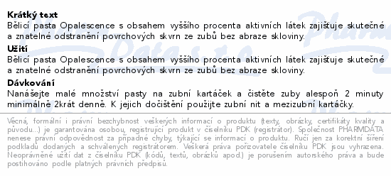 Informace o produktu:<br> Opalescence zubní pasta bělicí Cool Mint 100ml
