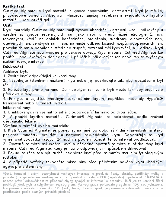 Informace o produktu:<br> Cutimed Alginate alginátové krytí 10x10cm 10ks