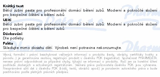 Informace o produktu:<br> White Glo Bělící zubní pasta Profesional 115g