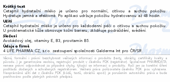Informace o produktu:<br> Cetaphil hydratační mléko 236ml