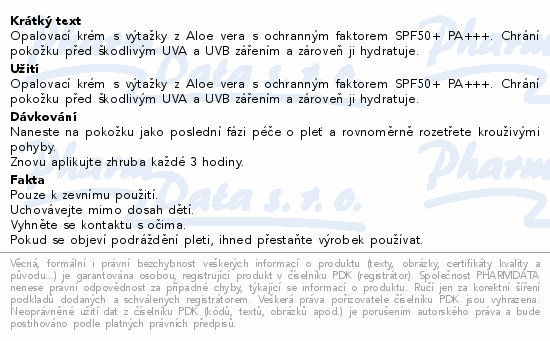 Informace o produktu:<br> COSRX opalovací krém s Aloe vera SPF50+ 50ml