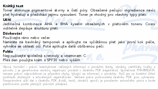 Informace o produktu:<br> COSRX AHA/BHA čistící pleťový toner 150ml