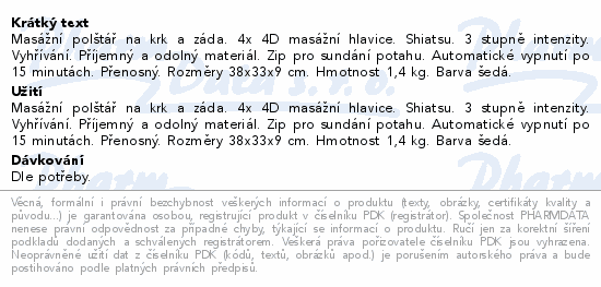 Informace o produktu:<br> NAIPO Masážní polštář NP-PM01