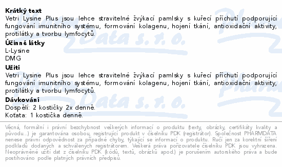 Informace o produktu:<br> VetriScience Vetri Lysine Plus 120ks