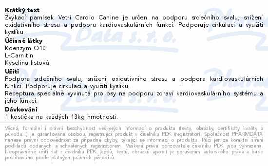 Informace o produktu:<br> VetriScience Vetri Cardio Canine 60ks