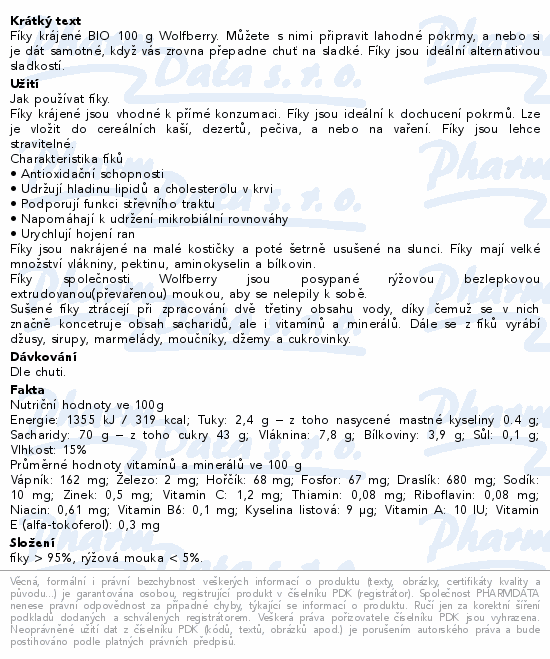 Informace o produktu:<br> Fíky krájené BIO 100g Wolfberry