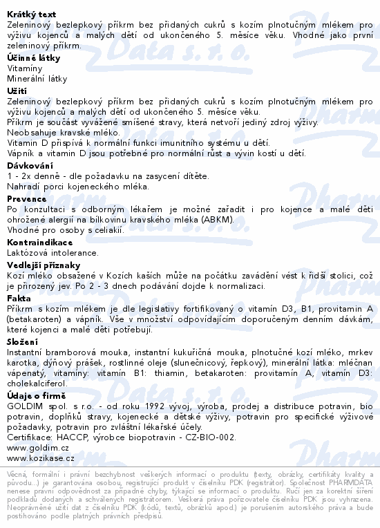 Informace o produktu:<br> Kozí kaše zeleninový příkrm 5m 200g