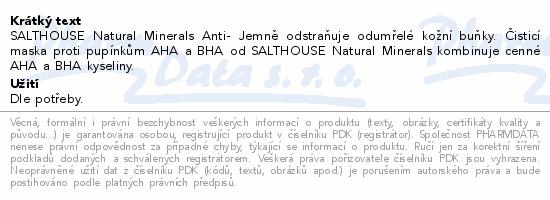 Informace o produktu:<br> SALT HOUSE Čistící maska s AHA+BHA kysel.2x6ml
