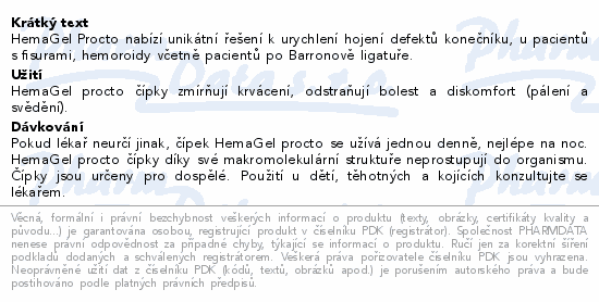 Informace o produktu:<br> HemaGel PROCTO 15ks rektálních čípků II