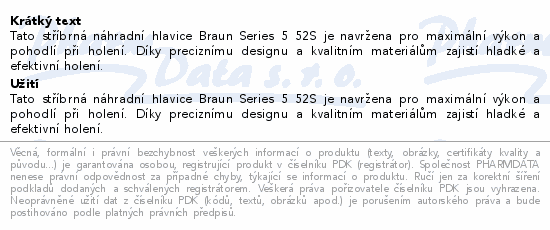 Informace o produktu:<br> Braun Series 5 52S náhradní hlavice