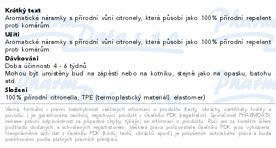 Informace o produktu:<br> Bacterisan Repelent.náramek s citronelou S+L 2ks