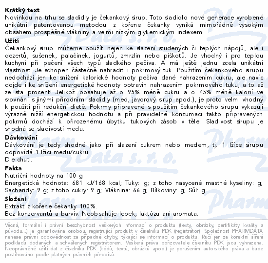 Informace o produktu:<br> Čekankový sirup 100% 600g Wolfberry