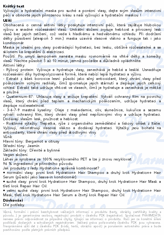Informace o produktu:<br> Glow Room Hydration+ maska na vlasy 200ml