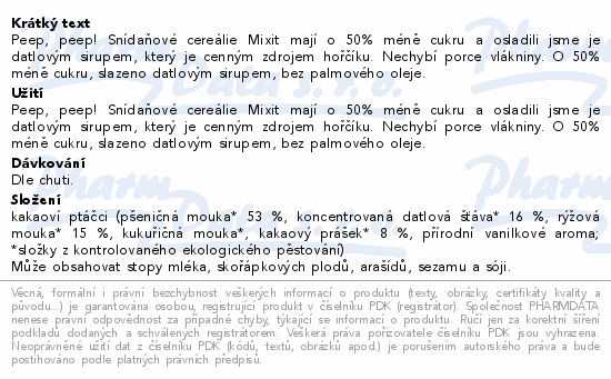 Informace o produktu:<br> Mixitt Peep Peep cereálie kakao 280g