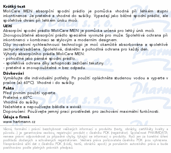 Informace o produktu:<br> MoliCare MEN absorpční spodní prádlo M 1ks