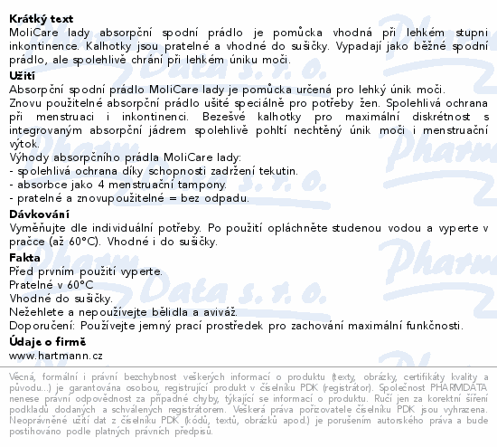 Informace o produktu:<br> MoliCare lady absorpční spodní prádlo L 1ks