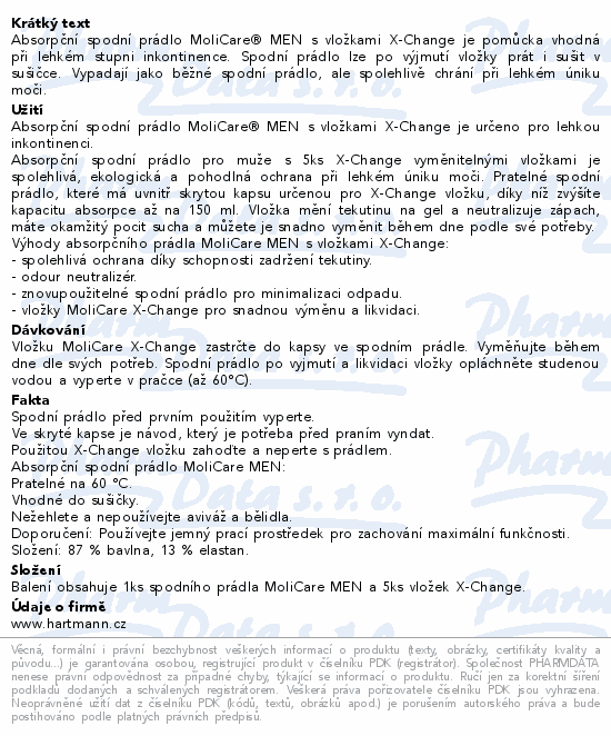 Informace o produktu:<br> MoliCare MEN absorpční prádlo L 1ks + vložky 5ks