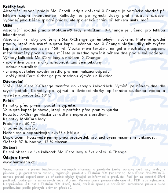 Informace o produktu:<br> MoliCare lady absorpční prádlo M 1ks + vložky 5ks