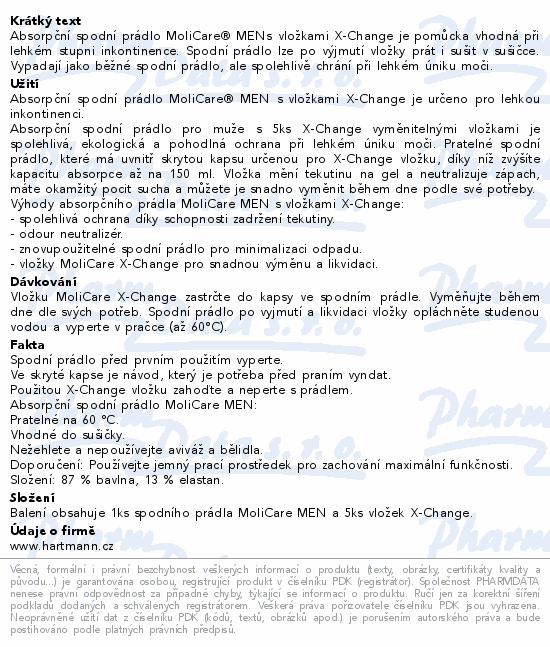 Informace o produktu:<br> MoliCare MEN absorpční prádlo M 1ks + vložky 5ks