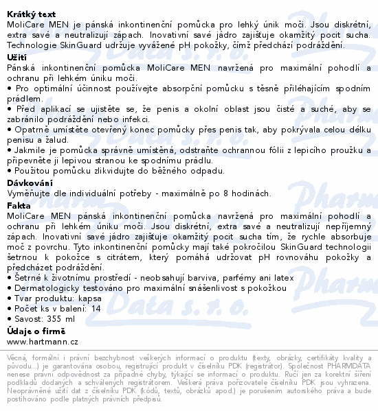 Informace o produktu:<br> MoliCare MEN inkontinenční pomůcka 2 kapky 14ks