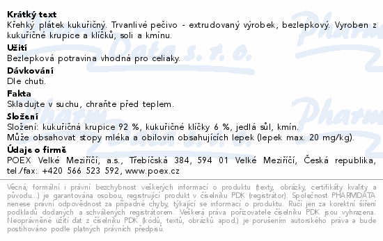 Informace o produktu:<br> POEX Křehký plátek kukuřičný 65g